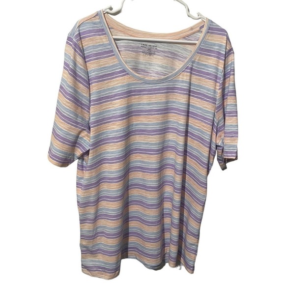 Lane Bryant 100% Cotton Striped Scoop Neck Short Sleeve Tee - Picture 1 of 3